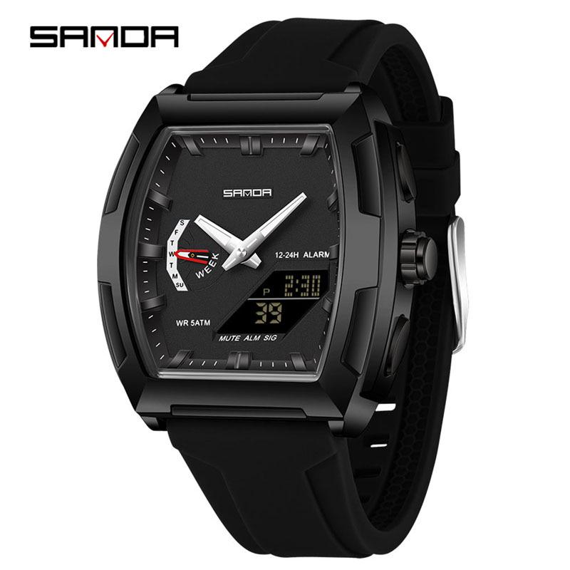 Sanda Men s Large Dial Barrel Chronograph Waterproof Sports Wristwatch