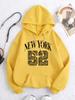New York Art Letter 52 Number Pattern Women Hoodie Autumn Loose Hoodies Casual All-Match Streetwear Fleece Pocket Woman Hoody