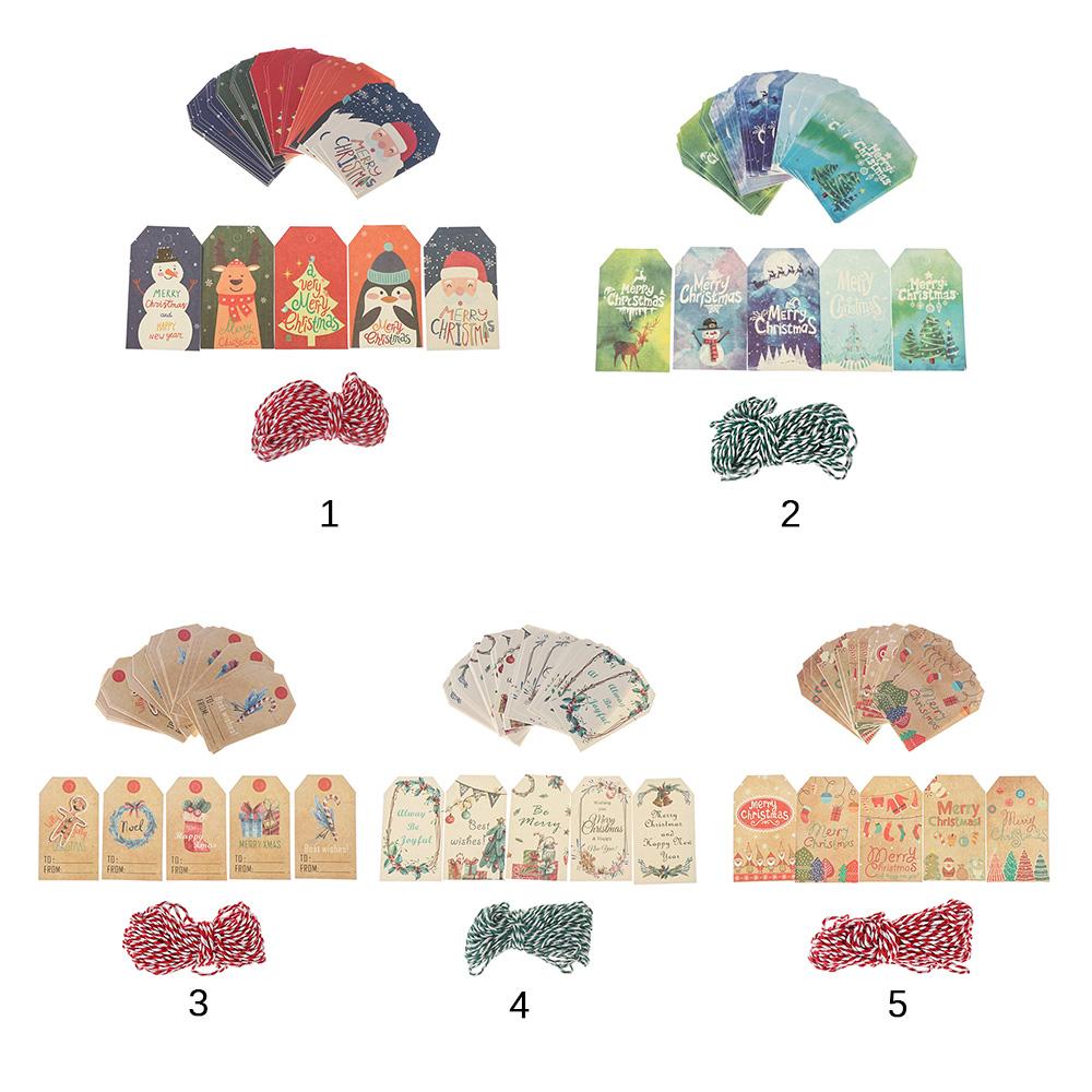 50PCS Merry Christmas DIY Kraft Tags Labels Gift Wrapping Paper Hang Tags Santa Claus Paper Cards Xmas Party Supplies
