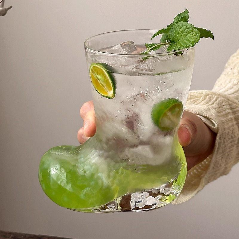 

Ins Style Boot Shaped Glass Cup Transparent Unique Design for Juice Soda Beer Trendy Coffee Cold Drink Party Barware Gift 301-400ml