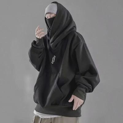 Men's Autumn High Collar Hooded Sweater - Dark Series Hip-Hop Loose Fit