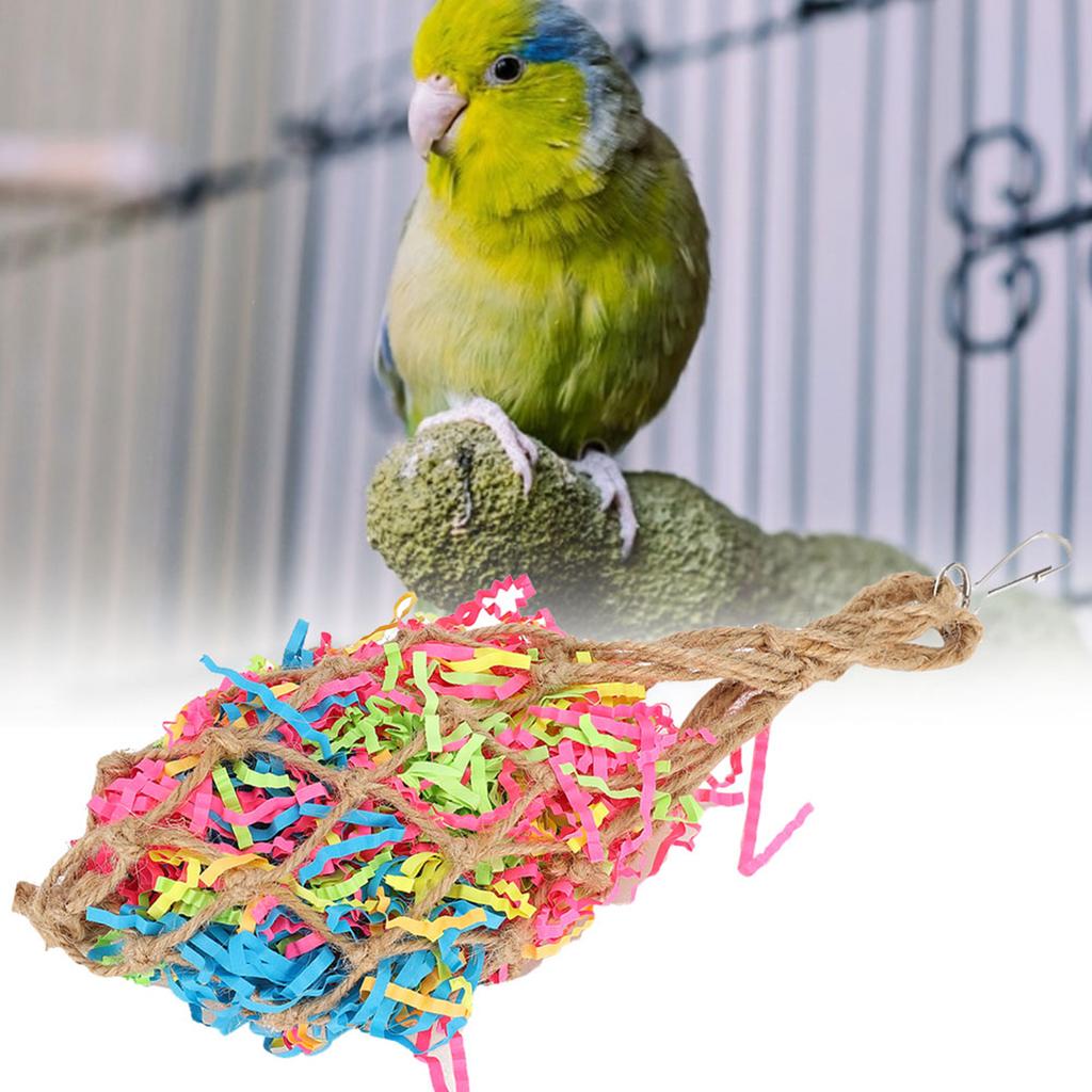 Colourful Paper Non Toxic Harmless Bird Shredded Papers Mesh Bag Parrots Hanging Chewing Biting