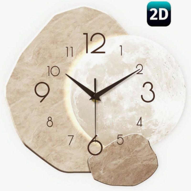 Silent Wall Clock Moon Pattern Non-Ticking Battery Operated for Bedroom Living Room Home Decor