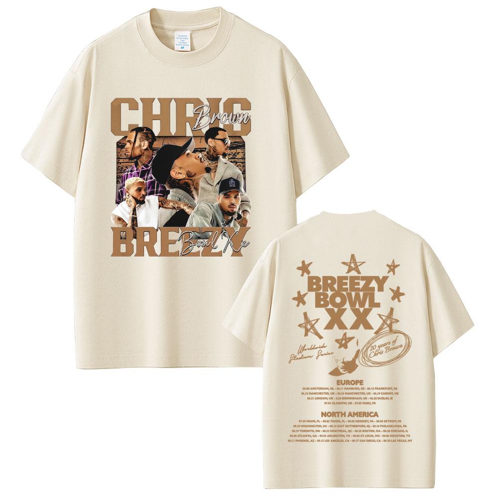 Rapper Chris Brown Breezy Bowl XX Tour 2025 Tshirt Unisex Women Hip Hop Fashion Oversized Short Sleeve T Shirts Streetwear Unisex
