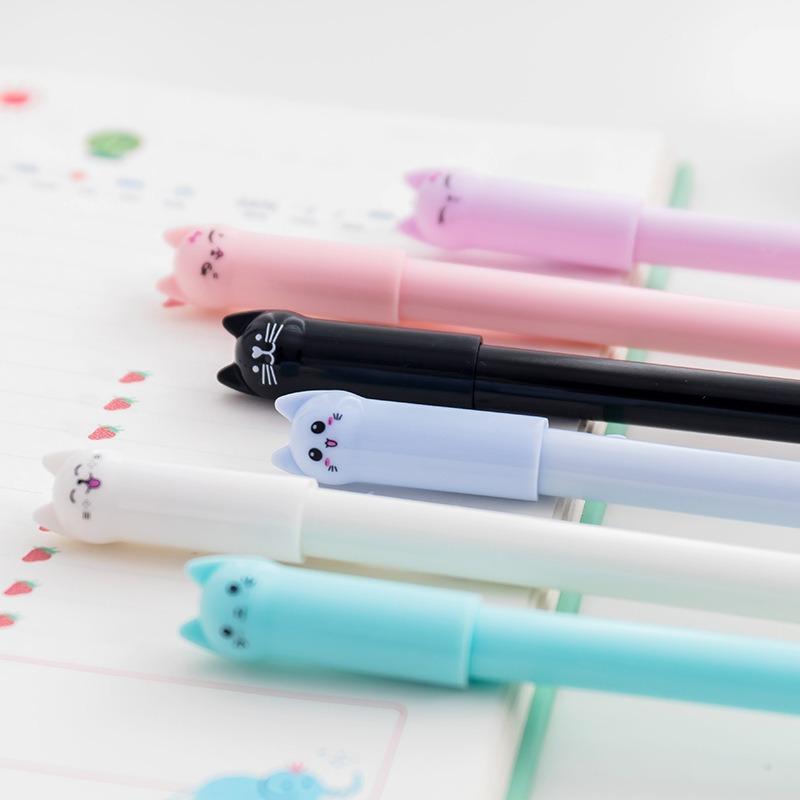 10Pcs Random Cute Cat Gel Pen Kawaii Neutral Pen 0.5mm Black Gel Ink Pens Office Supplies Gift