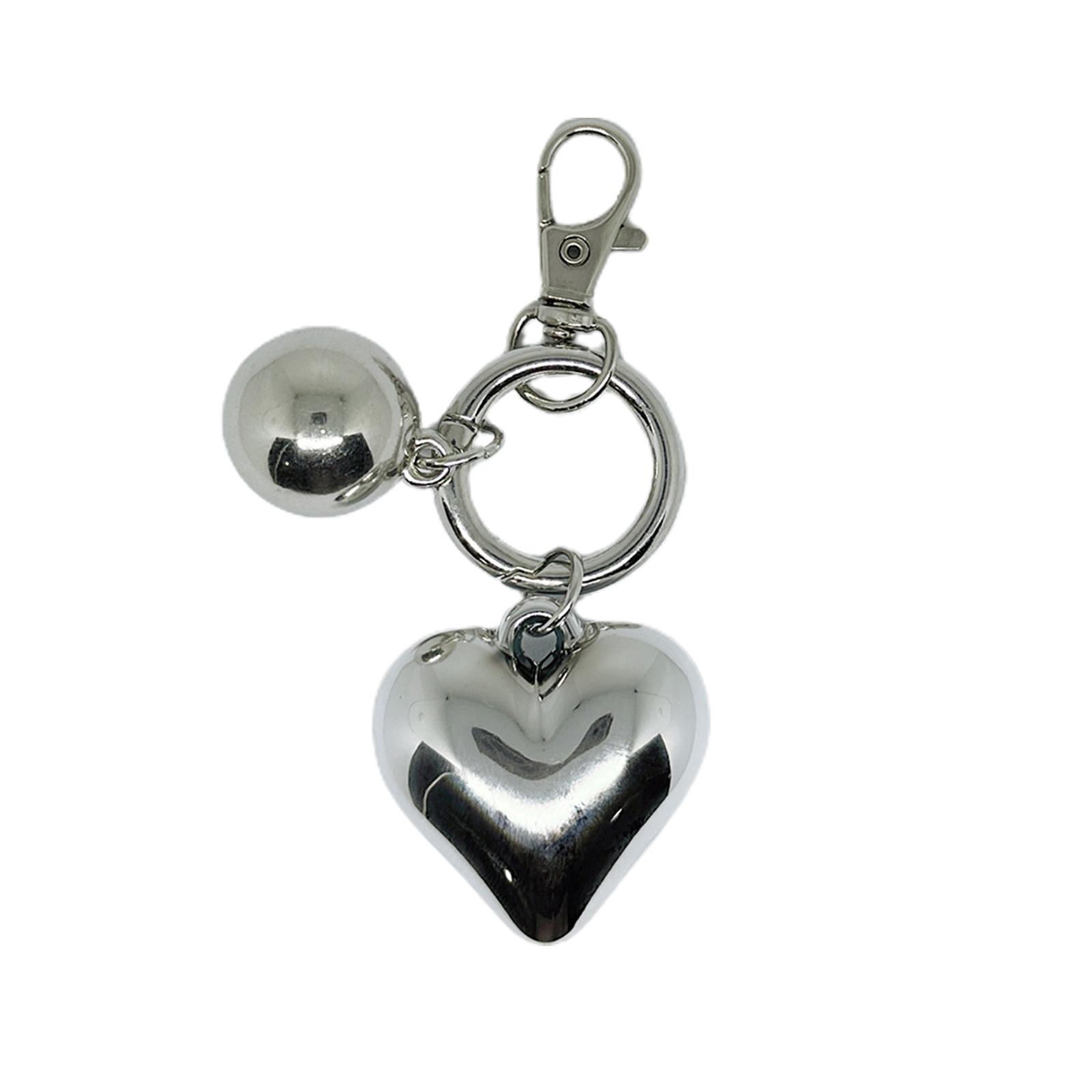 

Creative Alloy Keychains with Big Silver Hearts Handcrafted Small/Big Balls Keyring Jewelry for Handbags and Car Keys big round beads