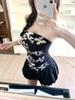 #Summer new pure desire wind bead sheet embroidered tube top slim and thin women's fixed top with chest pad