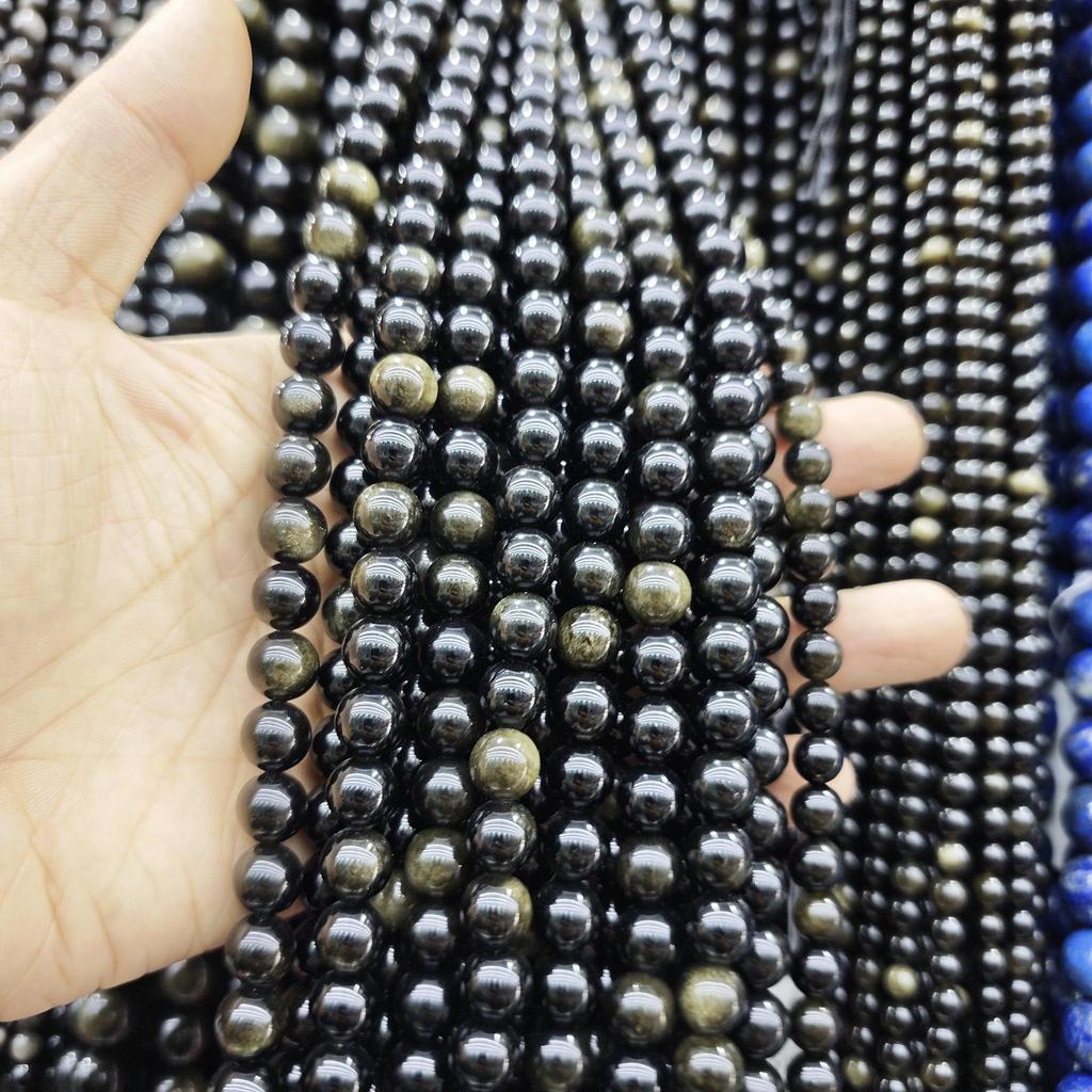 Perle Sciolte Rotonde in Ossidiana Wujin Naturale, Perle Nere Pure, Per Creazione Gioielli Fai da Te, Accessori per Bracciali Semilavorati