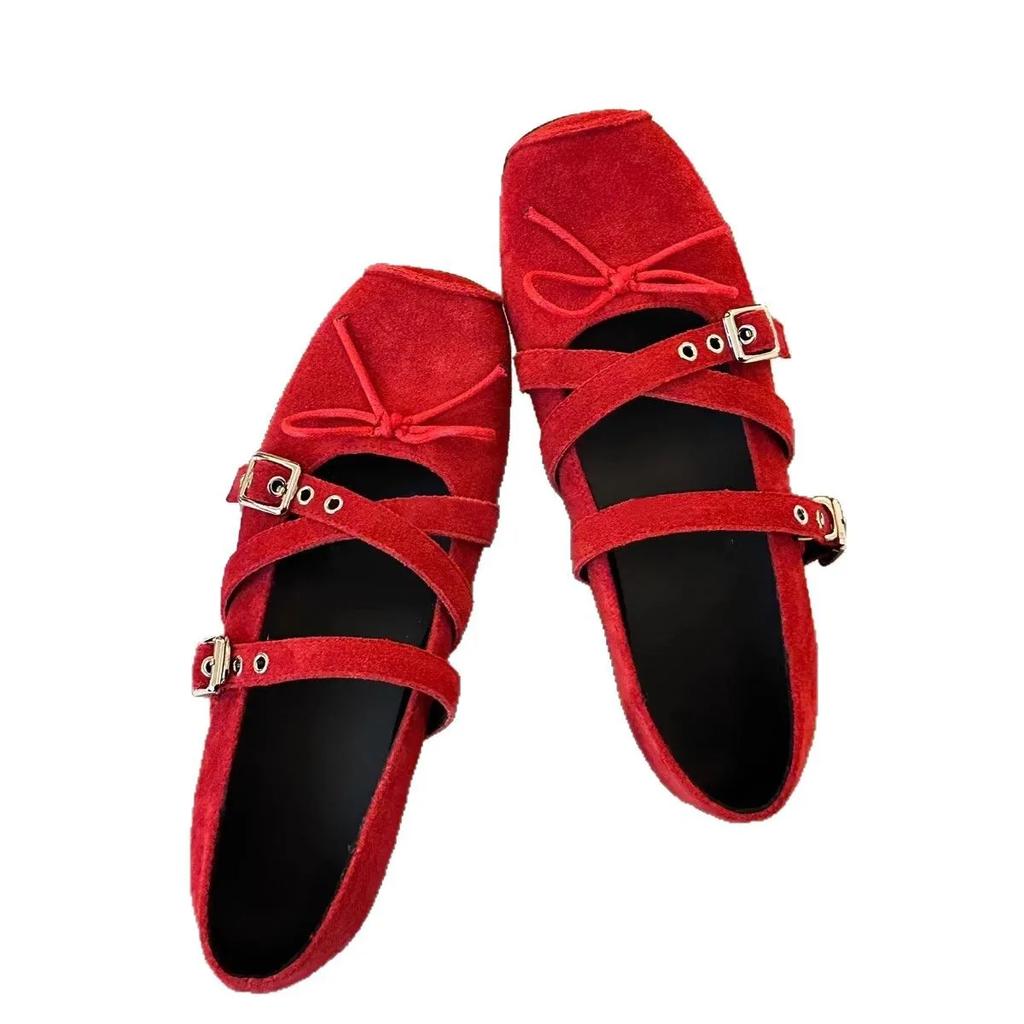 Shallow Mouth Women Shoes Autumn Low Heels Female Footwear Bow-Knot Ballet Flats Fall Cross Summer Dress Butterfly Ballerinas