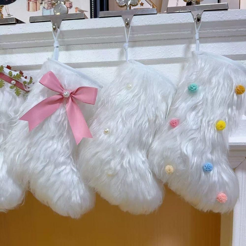 DIY Plush Sock Pendant Bow Christmas Hanging Decoration Festival Xmas Tree Ornament Party Supplies