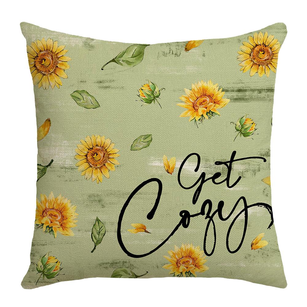 Spring and Summer New Home Sofa Cushion Plant Flower Pillow Letter Printing Heat Transfer Linen Nordic