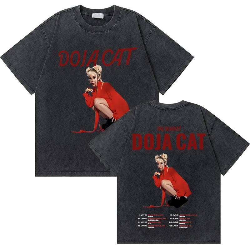 Washed Old Vintage Rapper Doja Cat Planet Her Graphic Tshirt Men Women Hip Hop Oversized Tees Short Sleeve Male Fashion Tshirt