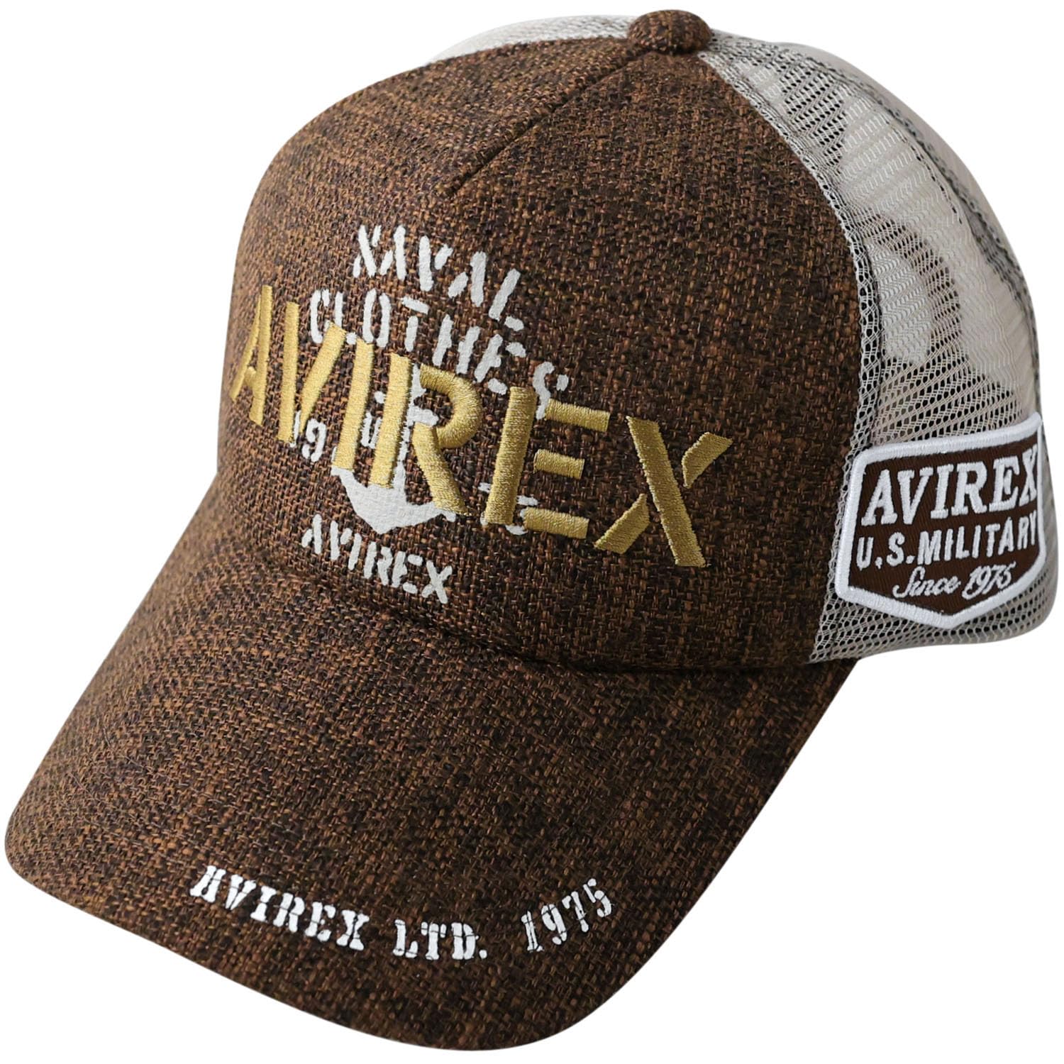 

AVIREX Standard Military Mesh Cap XL LL Jute Denim Black Deep Spring Summer Big Size Amekaji Baseball Cap Logo (JP, Alphabet, Free Size, JUTE All
