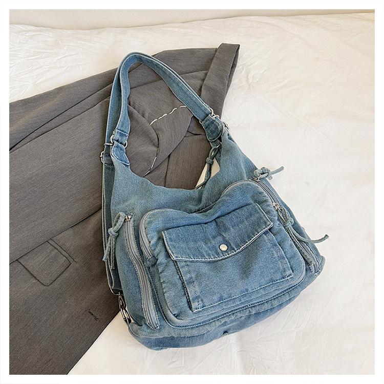 

Женская повседневная холщовая сумка через плечо с эффектом стирки, с несколькими карманами, регулируемым ремнем, застежкой-молнией и подкладкой, модный рюкзак для колледжа