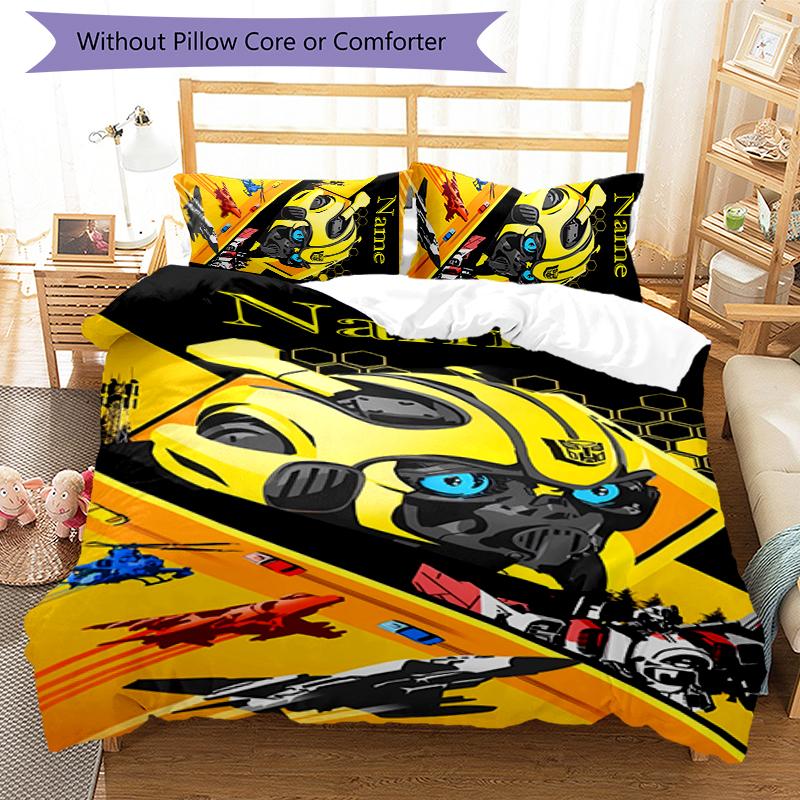 3pcs Custom Name Bumblebee Bedding Set Duvet Cover Closure Includes 1 Duvet Cover & 2 Pillowcases for All Seasons Bedroom Decor