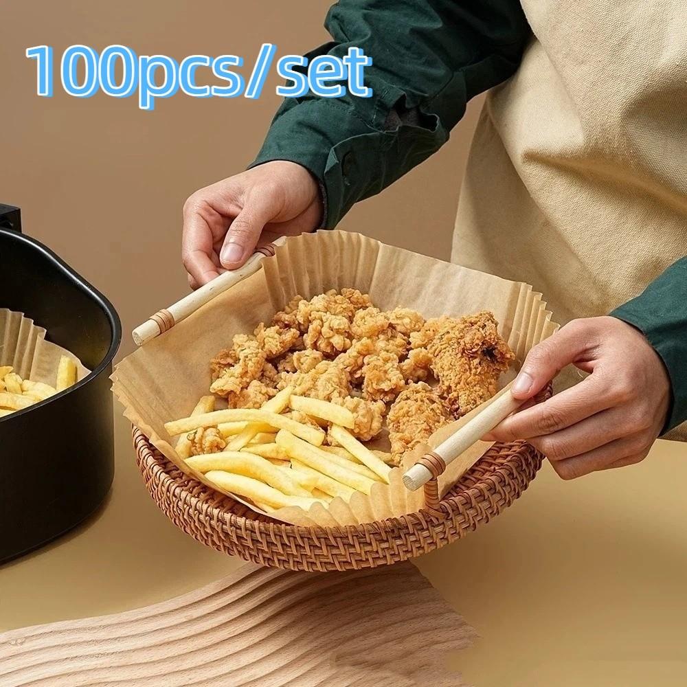 100pcs Oilproof Air Fryer Paper Non-Stick Parchment Paper Air Fryer Mat Disposable Paper  Microwave