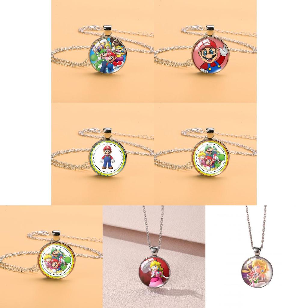 Adorable Cartoon Mario Necklace With Charming Princess Peach Pendant For Stylish Sweater Accessory