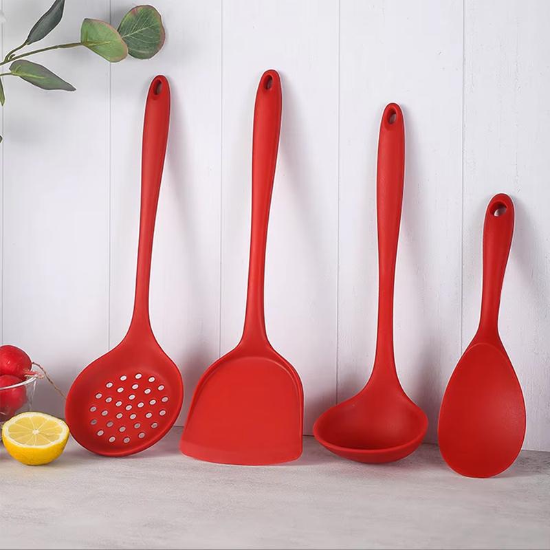 4Pcs Silicone Cooking Utensils Set Non-Stick Spatula Shovel Soup Spoon Colander Rice Scoop Heat Resistant Kitchen Cooking Tools