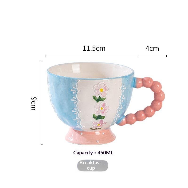 Hand-painted Ceramic Cup Cute Creative Bead Handle Breakfast Cup High Value Large Capacity Milk Oat Cup Drinking Cup
