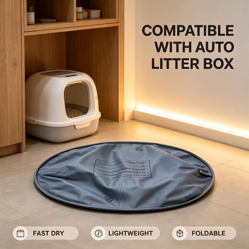 Gray Cloth Floor Cover for Cats Auto Litter Box, Water Resistant Pad with Wear Resistant Build for Indoor Debris Control in Daily Household Use
