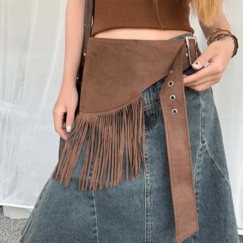 Cowboy Style Tassel Waist Belt Fringe Triangle Butt Curtain Fashion Mini Skirts  Dress Belt