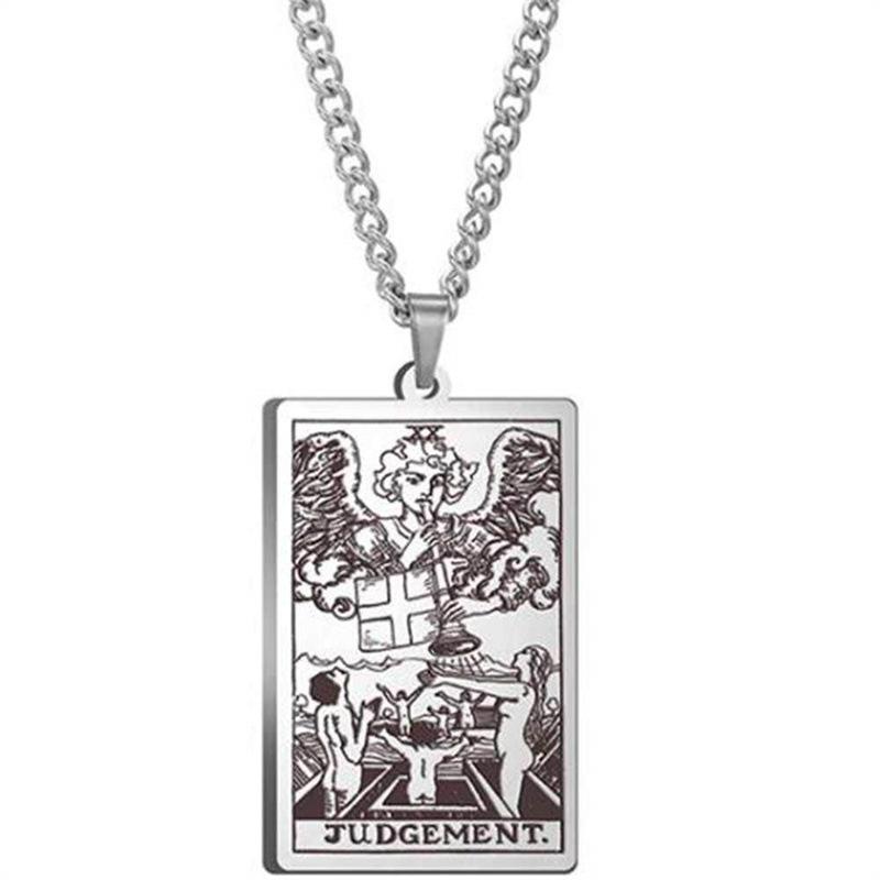 Tarot Stainless Steel Necklace Men'S Hip Hop Personality Retro Square Pendant Sweater Necklace