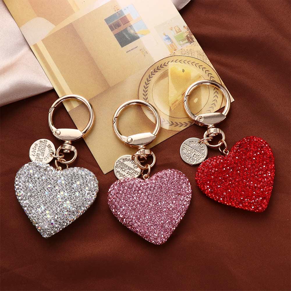 Charm Backpack Pendant Metal Rhinestone Love Heart Keychain Crystal Keyring Key Ring Keys Holder