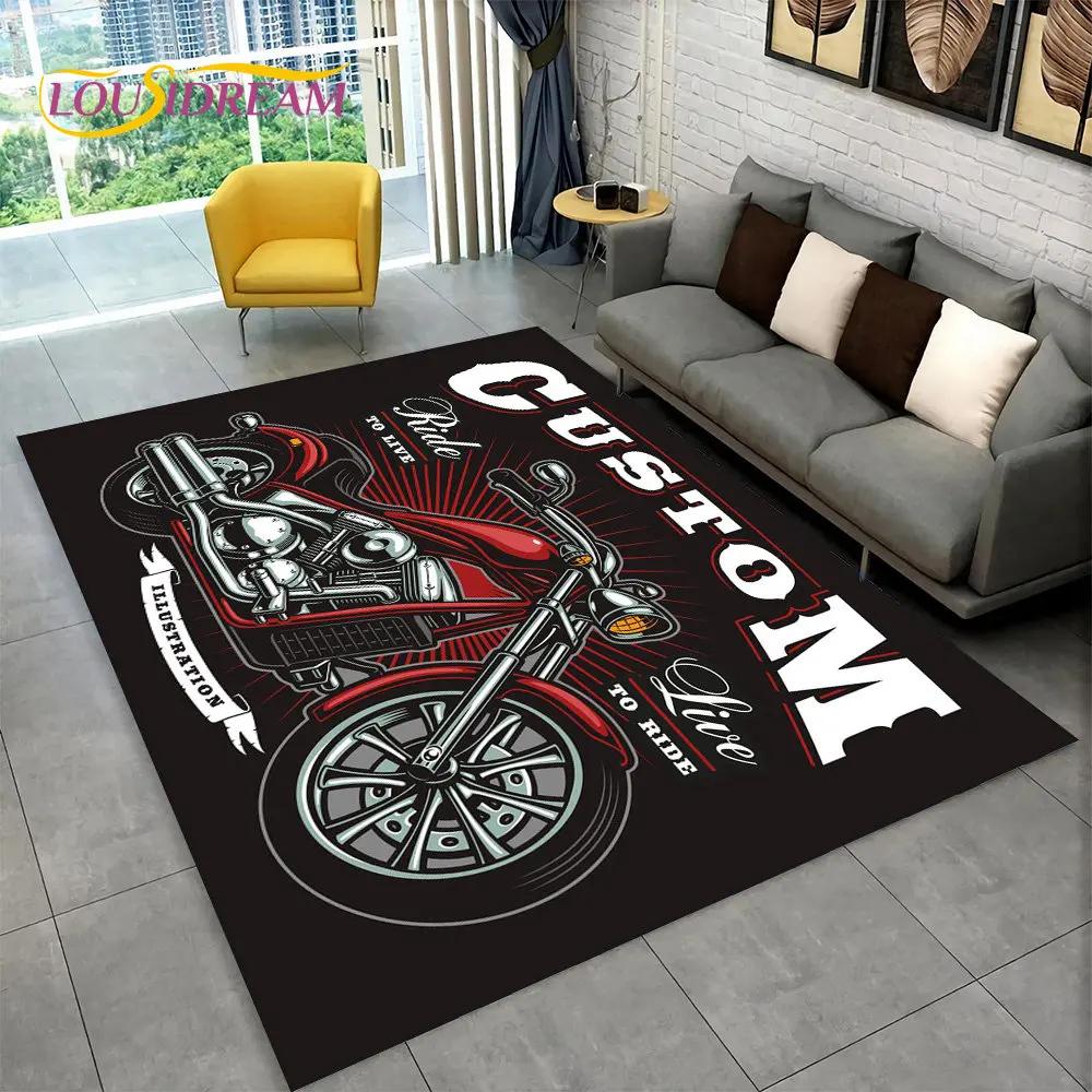 3D Retro Vintage Motorcycle Area Rug Large,Carpet Rug for Living Room Bedroom Sofa Doormat Decor,Child Play Non-slip Floor Mat