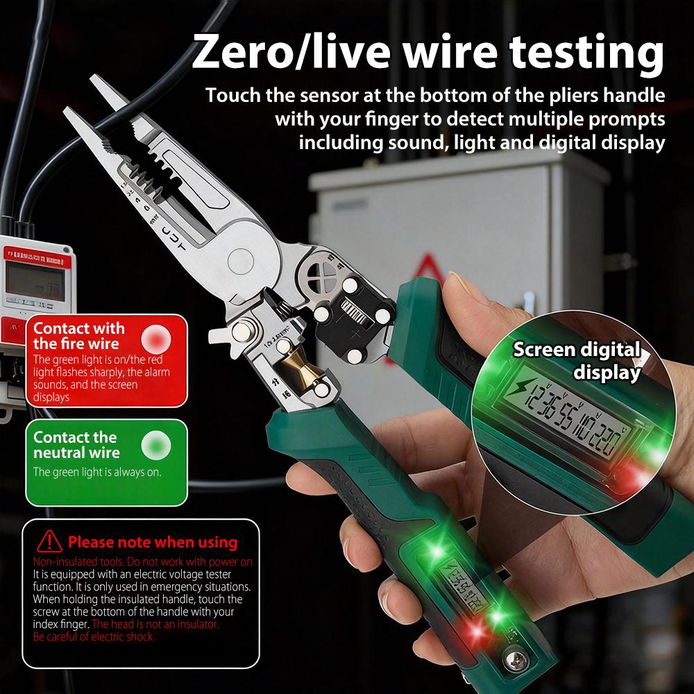 Wire Stripping Pliers with Digital Display Multifunctional Voltage Tester Electrician Pliers for Cables Cutting/Peeling/Crimping