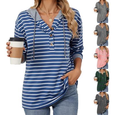 2024 Autumn And Winter New Striped Contrasting Splicing Hooded Long Sleeved Loose Hoodie For Women