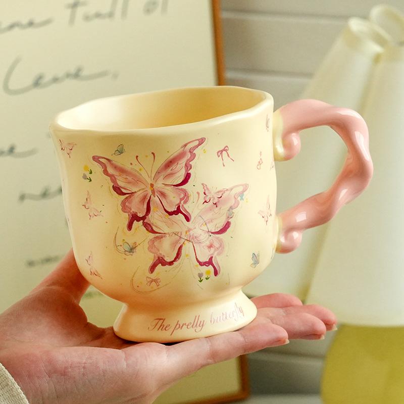 High Value Dream Butterfly Household Girls Coffee Couple Cup Creative Souvenir Ceramic Cup