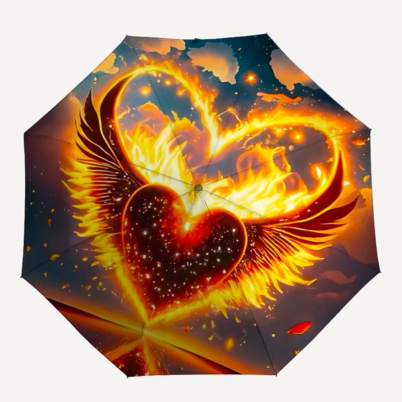 1pc Flaming Heart Wings Umbrella Automatic Opening/Closing, Foldable Design, Outdoor, Festival Gift for Fans, Travelers, Daily Use.R078