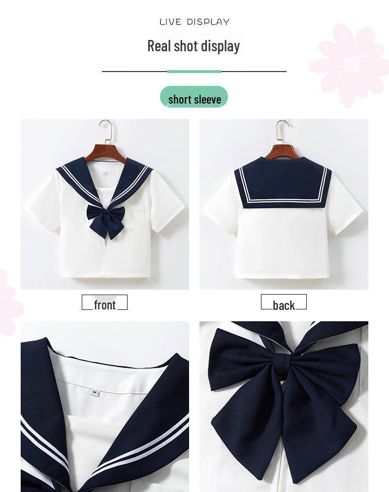 Navy Collar White Sailor Suit JK Uniform Set with Skirt
