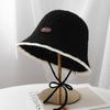 Patch Button Contrasting Edge Strap Knitted Hat Women's Autumn and Winter Casual Versatile Bucket Hat Vacation Sunshade Bucket Hat Tide