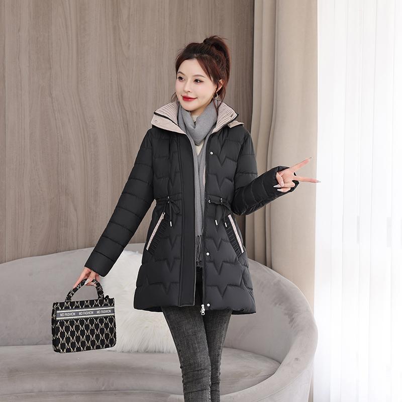Stylish and Warm: Plus Size Hooded Korean Style Mid-Length Coat for Women