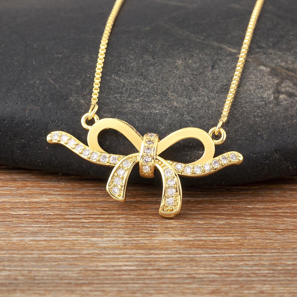 

Nidin Korea Popular Bowknot Shape Shine Zircon Fine Pendant Necklace 7 Styles For Female Fashion Cute Chain Choker Jewelry Gifts