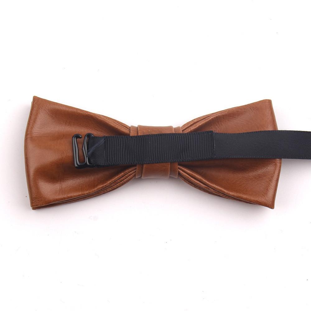 Adjustable Men Necktie Soft Retro Cravat Classic PU Leather Bow Tie  Business