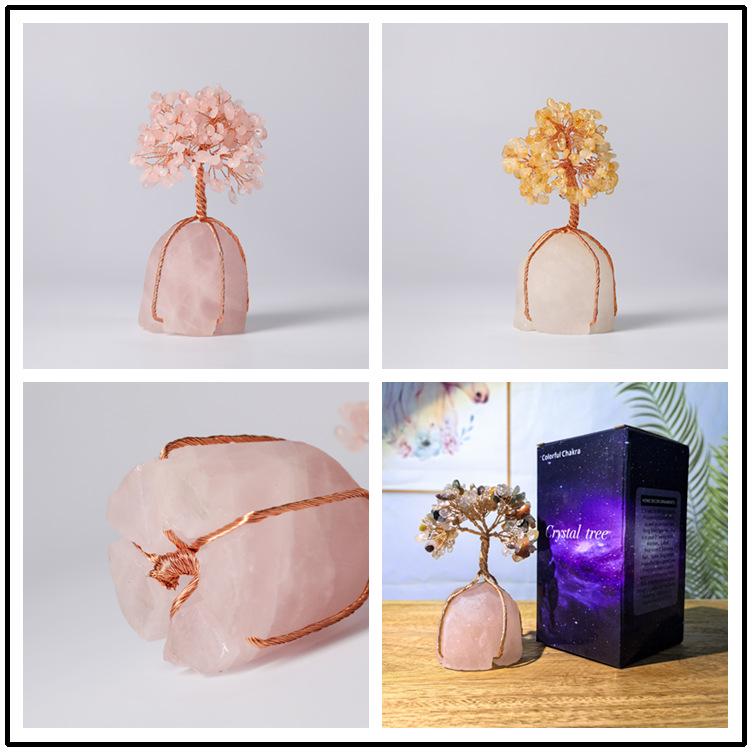 Handcrafted Fortune Tree Ornament with Agate Base and Crystal Gravel