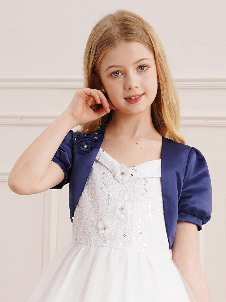 Girls Floral Bolero Shrugs Short Sleeve Cropped Cardigan Shrug Birthday Wedding Shawl Tops