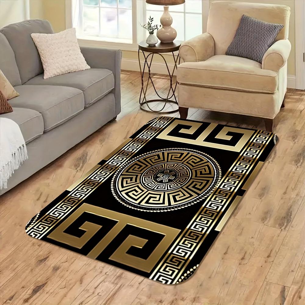 Retro Black&Gold Greek Key Floor Mat,Non-Slip HD Geometric Print, Washable Welcome Rug for Entryway,Living Room,Bathroom & More
