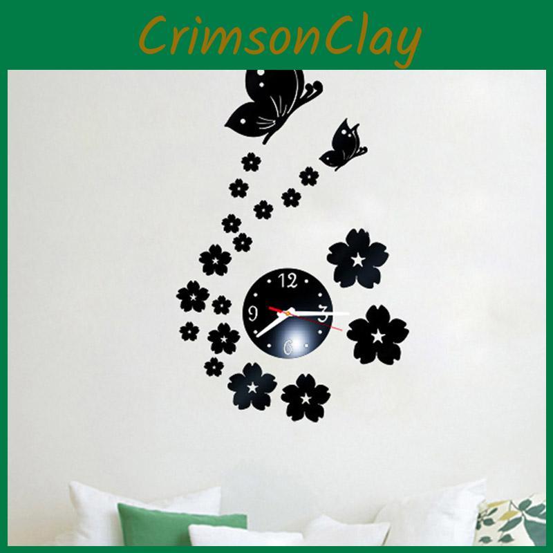 Eleganter 3D Spiegel Schmetterling Blume Uhr Wandaufkleber Wandtattoo Für Heimdekoration