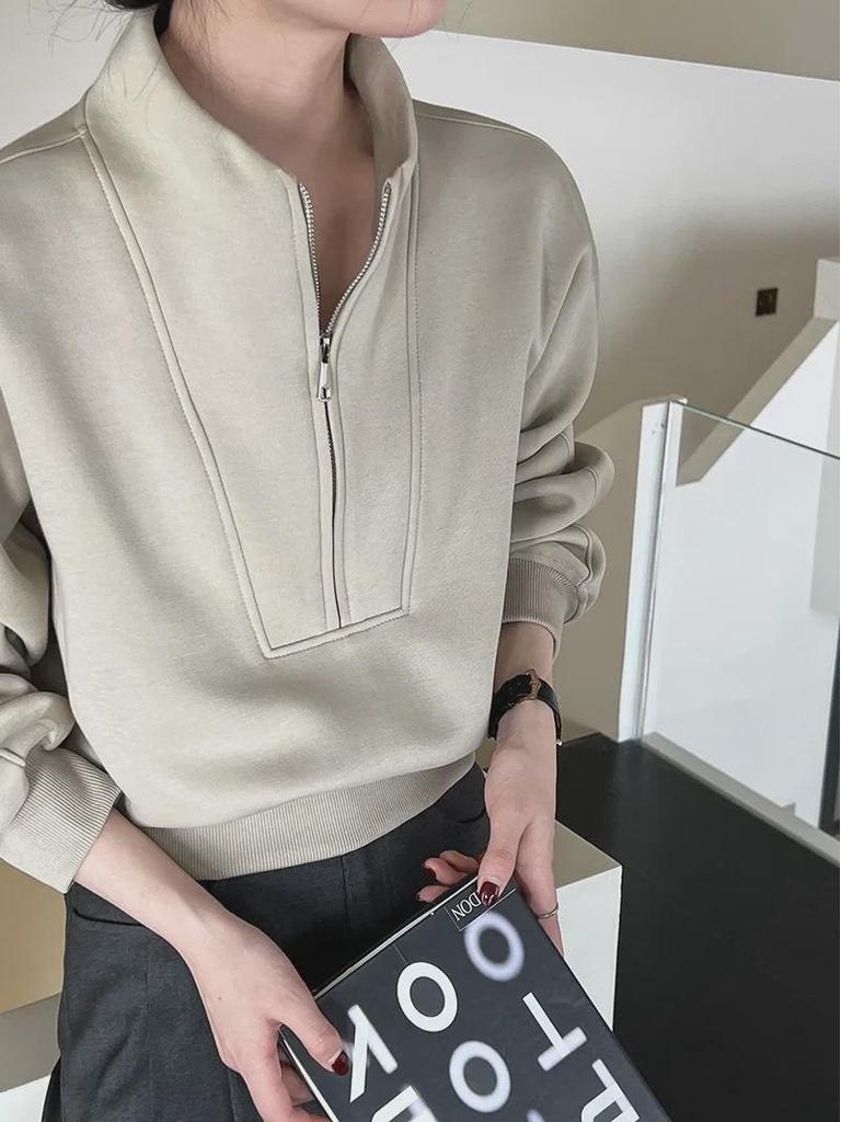 Hanorac luxi pentru femei cu jumătate de fermoar – primăvară coreeană 2024, top sportiv cu talie înaltă
