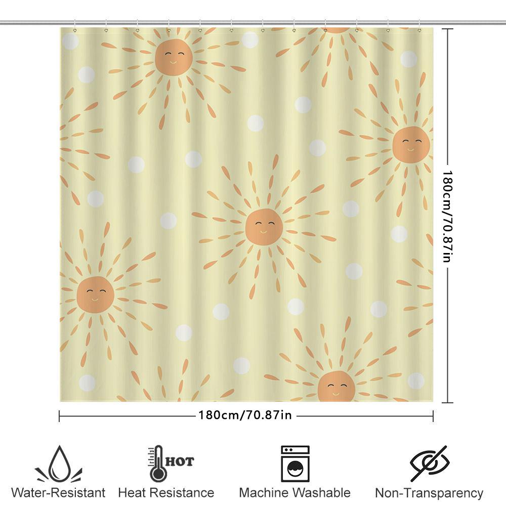 Delightful Sunflower Shower Curtain Cute Bathroom Decor For Kids Room, Modern Polka Dots Design Waterproof Fabric Cream Color 72