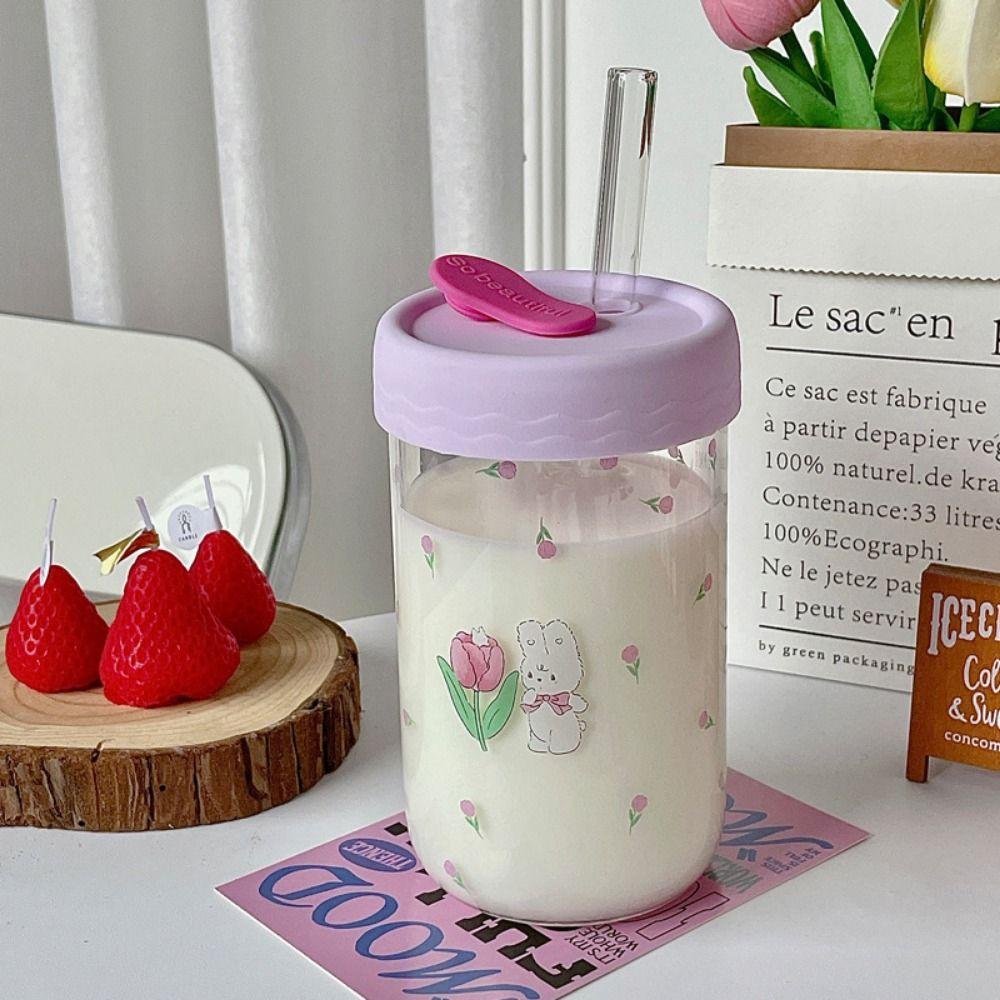 

1 шт. с крышкой, соломенная стеклянная чашка, без BPA, соломенная чашка, прозрачная стеклянная бутылка для воды, кофе, напитков