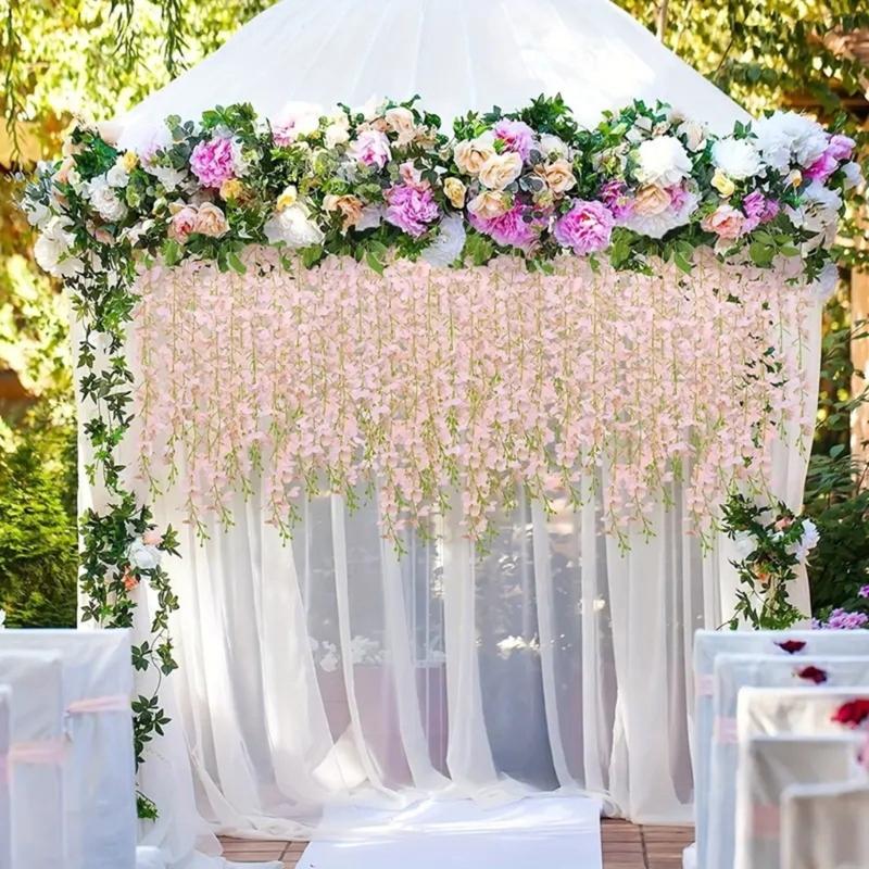 12Pcs Realistic Wisterias Artificial Flower For Home Wedding Party Decoration Durable Plastic Hanging Stem