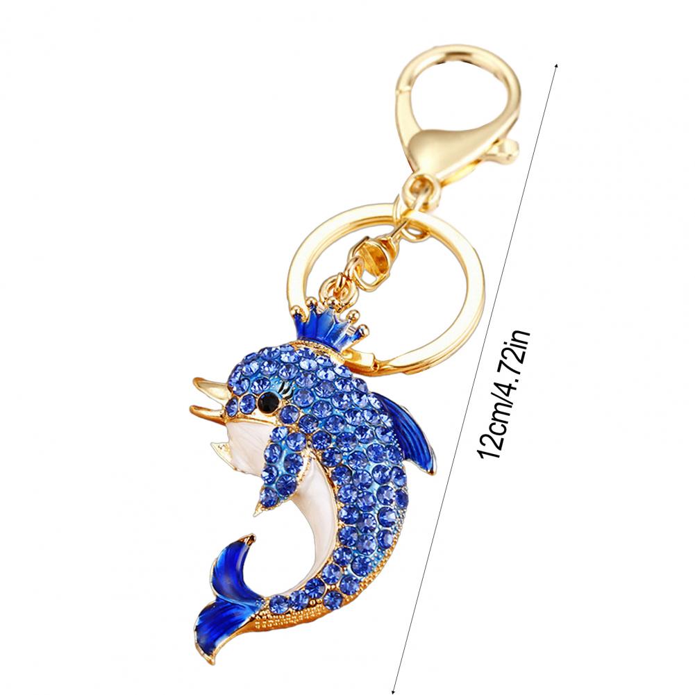 Backpack Keychain Sparkling Rhinestone Dolphin Keychain Charm Crowned Decorative Key Holder Wallet Backpack Accessory for Car