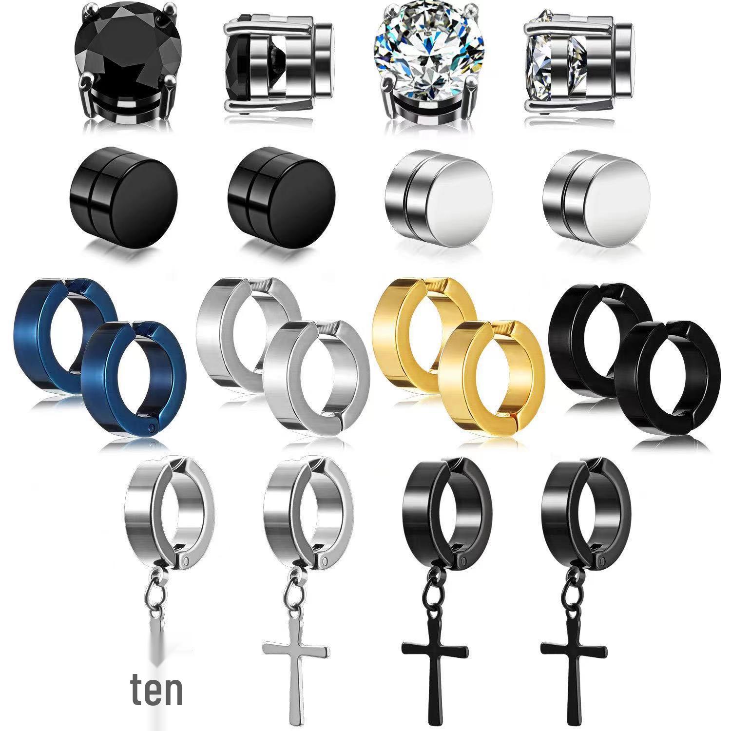 Titanium Steel Cross Zirconium Magnetic Ear Clips for Men & Women