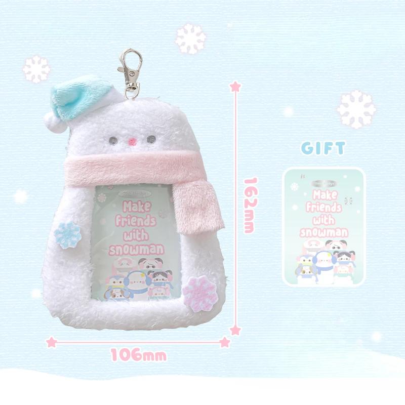 Plush Snowman Photocard Holder with Chain Cartoon Animal Photo Frame 3 Inch Kpop Photocard Sleeves for Girls Birthday Gifts 2025
