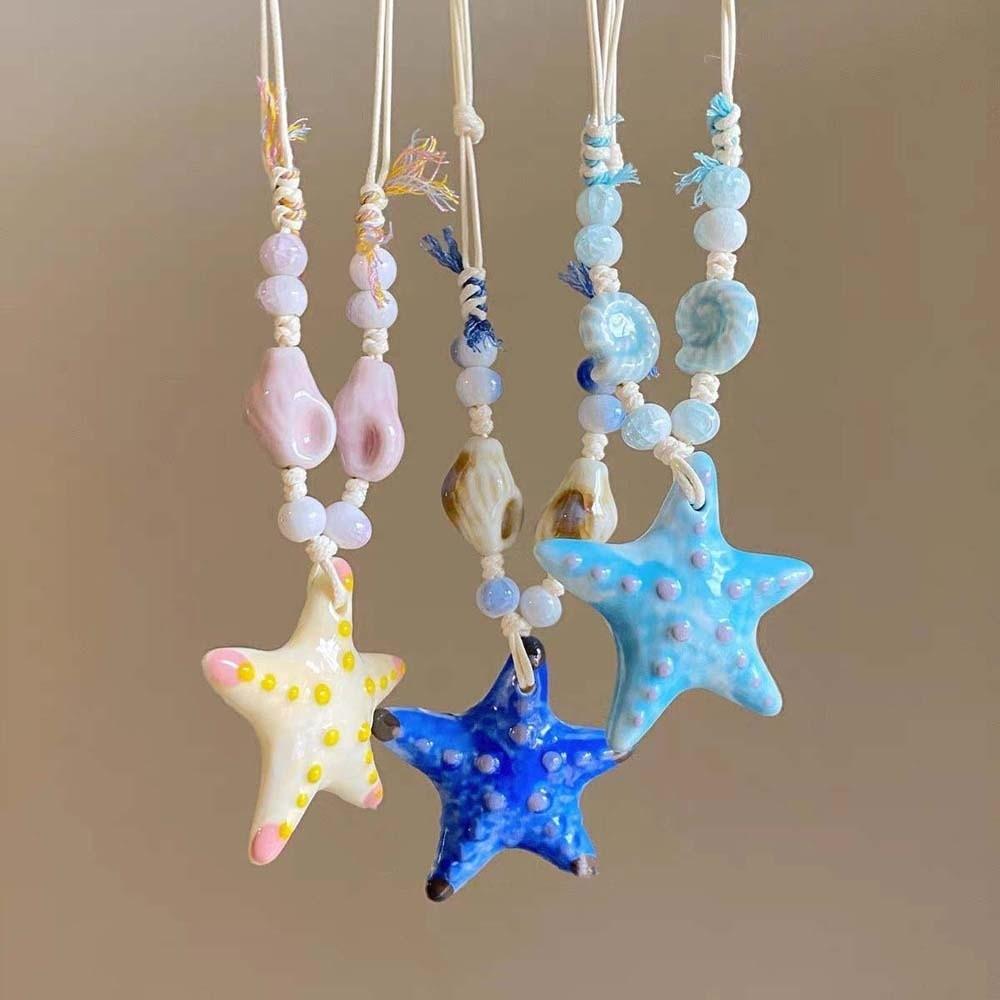 Contrast Color Blue Starfish Collarbone Chain Beads Exquisite Neck Pendant  Seaside Versatile