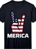 Rock Hand Sign Merica Cool Fourth 4Th of July Patriotic Performance T-Shirt Retro-Style Casual T-Shi